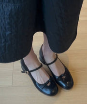Black Sheepskin Bow Splicing Buckle Strap Chunky Shoes