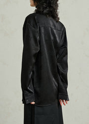 Black Shirt Embroidered Tie Waist Fall