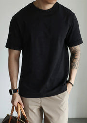 Black Solid Cotton T Shirt Men Casual Clothing O Neck