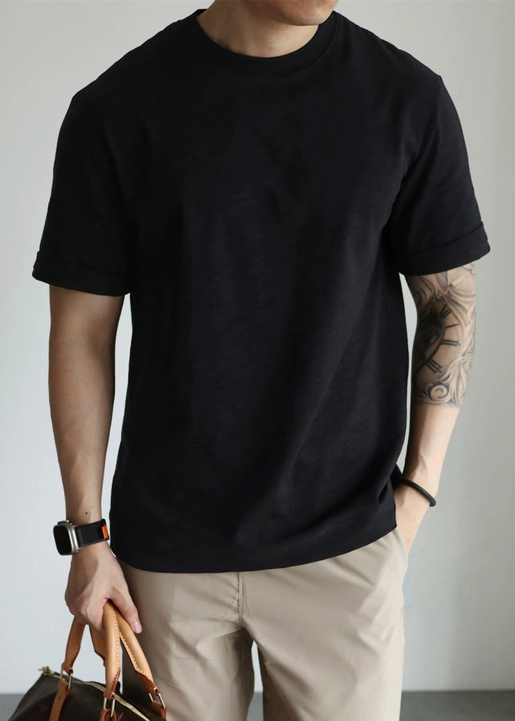 Black Solid Cotton T Shirt Men Casual Clothing O Neck