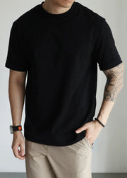 Black Solid Cotton T Shirt Men Casual Clothing O Neck