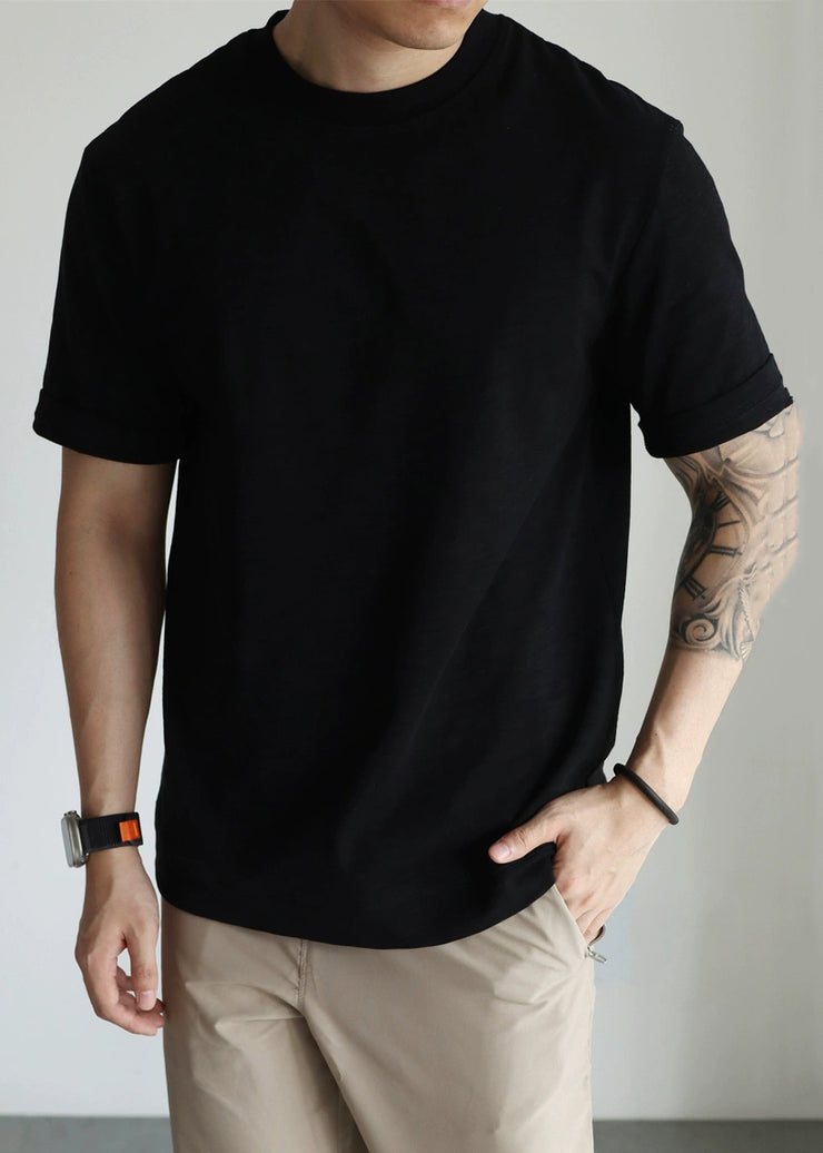 Black Solid Cotton T Shirt Men Casual Clothing O Neck