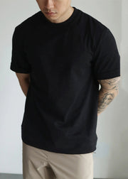Black Solid Cotton T Shirt Men Casual Clothing O Neck