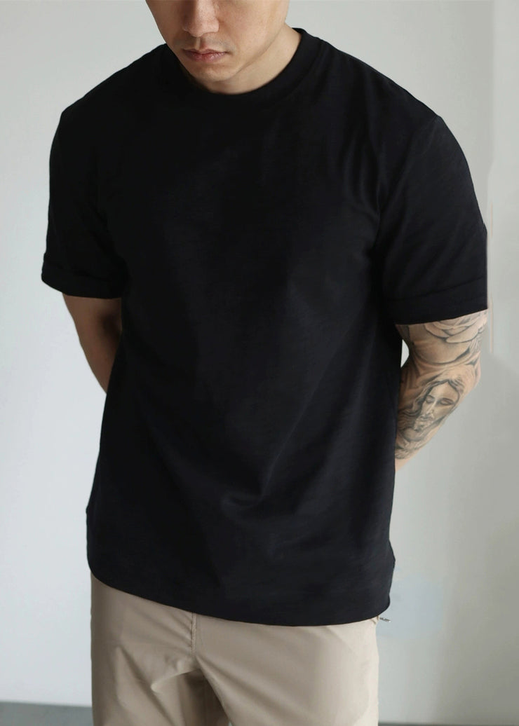 Black Solid Cotton T Shirt Men Casual Clothing O Neck