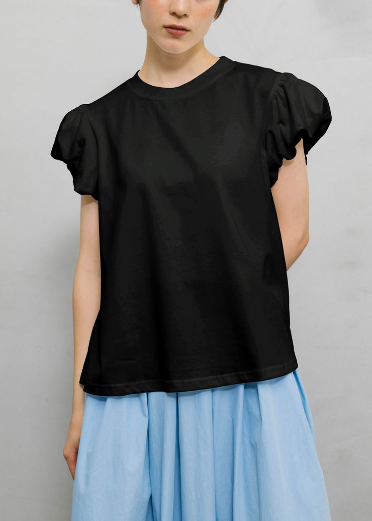 Black Solid Cozy Cotton T Shirts O Neck Short Sleeve