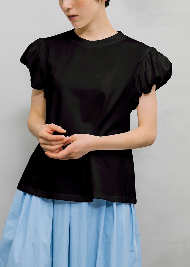 Black Solid Cozy Cotton T Shirts O Neck Short Sleeve