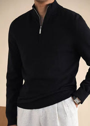 Black Solid Cozy Knit Winter Men Sweater Tops Zip Up