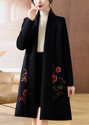 Black Solid Cozy Woolen Maxi Cardigans Fall