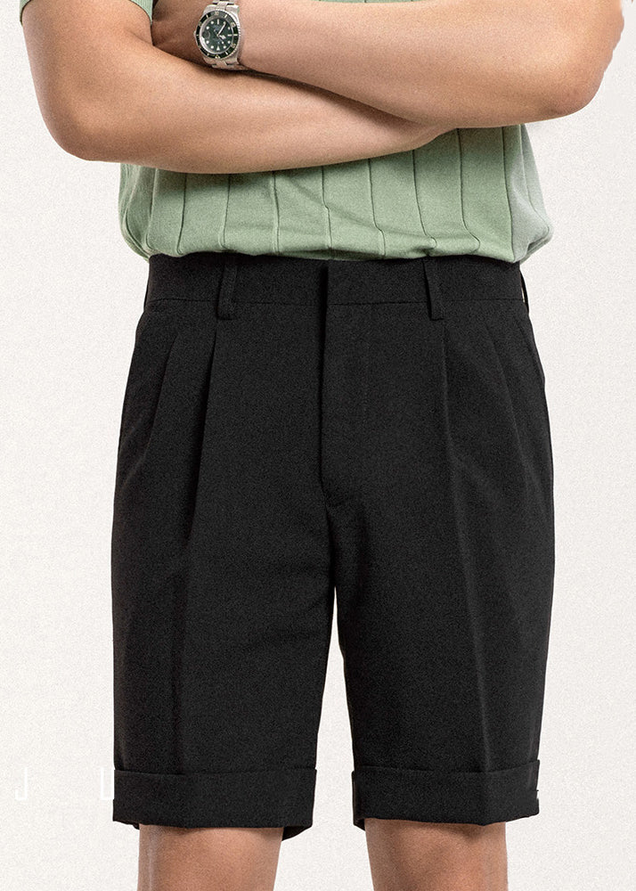Black Solid Slim Fit Spandex Men Shorts High Waist