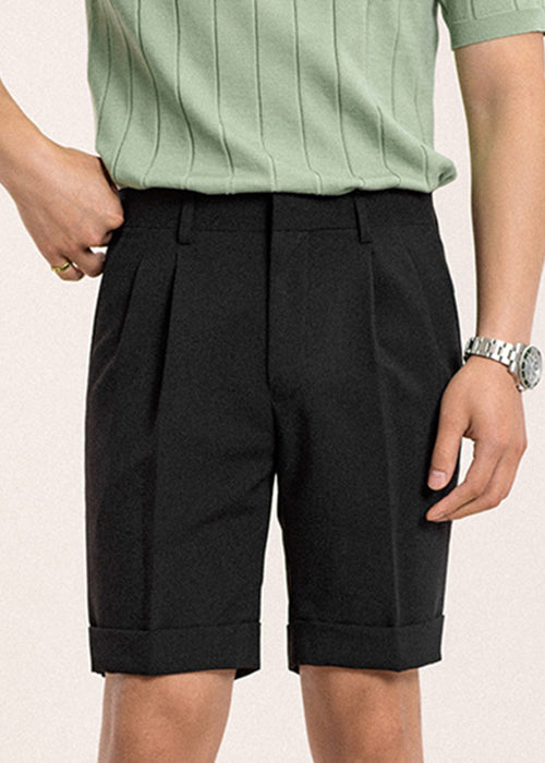 Black Solid Slim Fit Spandex Men Shorts High Waist