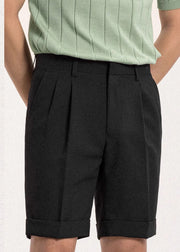 Black Solid Slim Fit Spandex Men Shorts High Waist