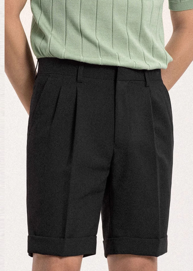Black Solid Slim Fit Spandex Men Shorts High Waist