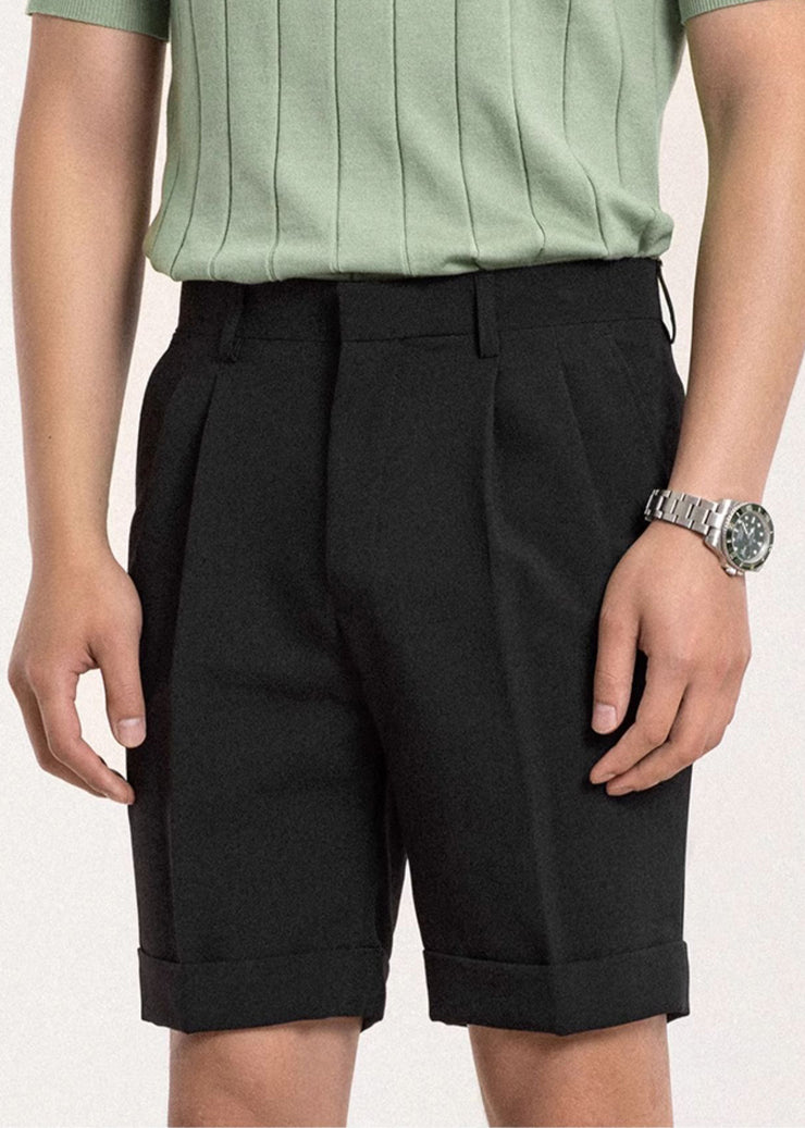 Black Solid Slim Fit Spandex Men Shorts High Waist