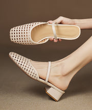 Black Splicing Boutique Chunky Slide Sandals Hollow Out