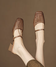 Black Splicing Boutique Chunky Slide Sandals Hollow Out