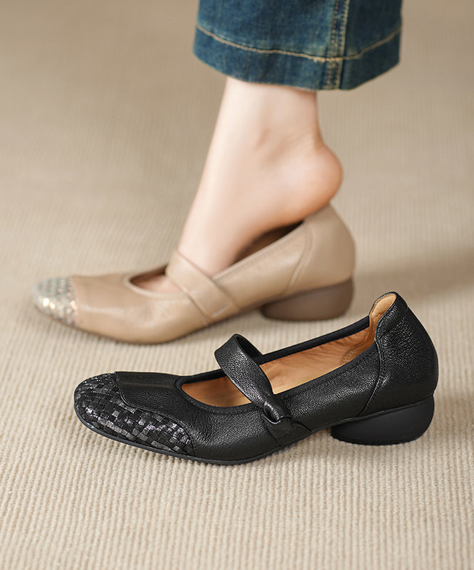 Black Splicing Comfortable Chunky Shoes Sheepskin