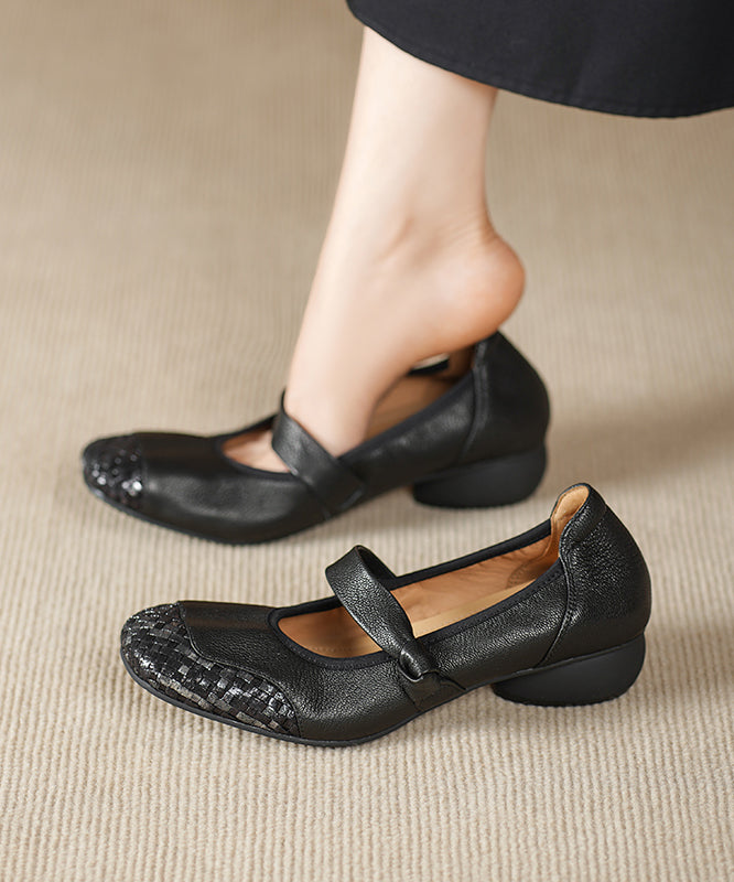 Black Splicing Comfortable Chunky Shoes Sheepskin