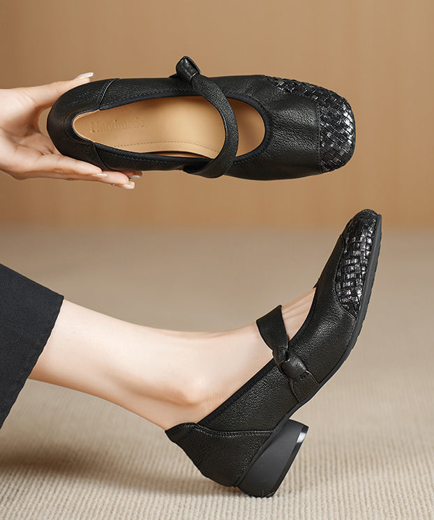 Black Splicing Comfortable Chunky Shoes Sheepskin