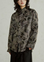 Black Stand Collar Jacquard Top Fall