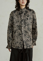 Black Stand Collar Jacquard Top Fall