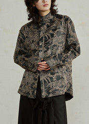 Black Stand Collar Jacquard Top Fall