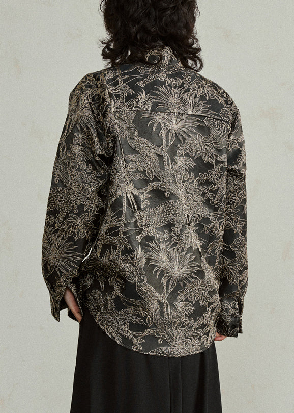 Black Stand Collar Jacquard Top Fall