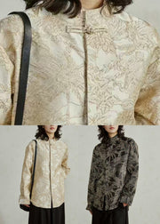 Black Stand Collar Jacquard Top Fall