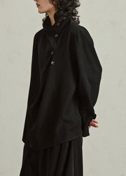 Black Stand Collar Patchwork Solid Tops Fall