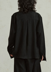 Black Stand Collar Patchwork Solid Tops Fall