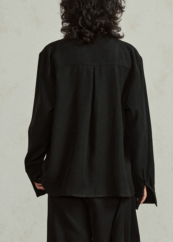 Black Stand Collar Patchwork Solid Tops Fall
