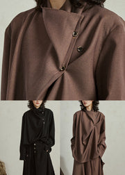 Black Stand Collar Patchwork Solid Tops Fall