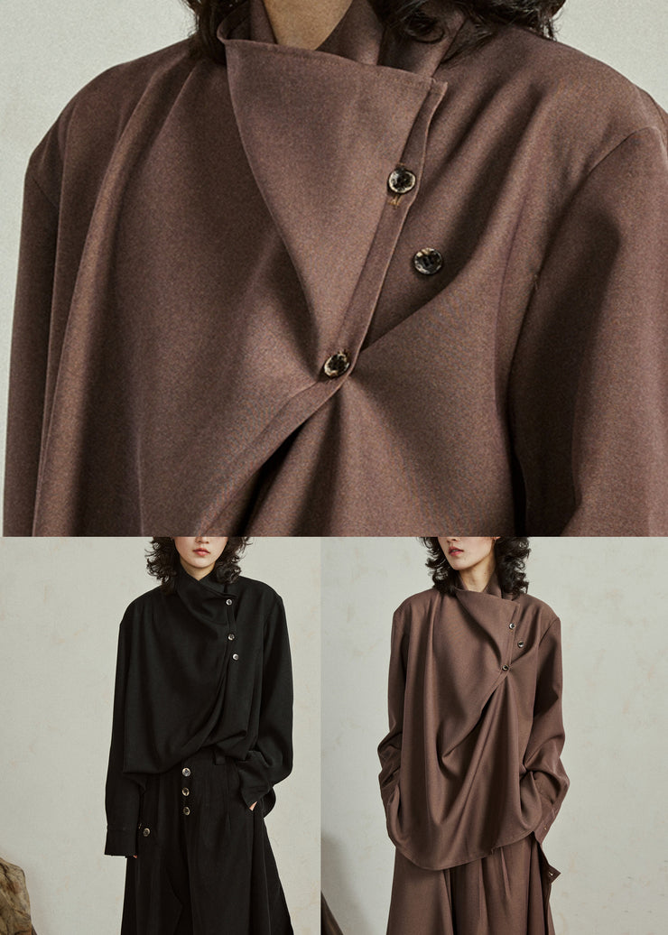 Black Stand Collar Patchwork Solid Tops Fall