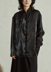 Black Stand Collar Sheer Organza Top Fall