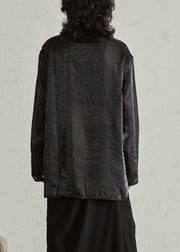 Black Stand Collar Sheer Organza Top Fall