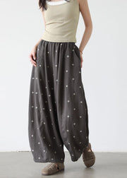 Black Star Print Cotton Wide Leg Pants Oversized Fall