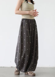 Black Star Print Cotton Wide Leg Pants Oversized Fall