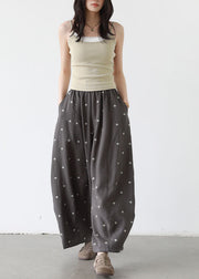 Black Star Print Cotton Wide Leg Pants Oversized Fall