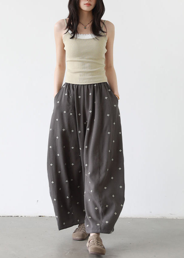 Black Star Print Cotton Wide Leg Pants Oversized Fall