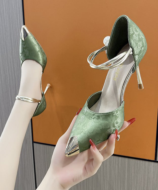 Black Stiletto Buckle Strap Fashion Splicing High Heels Pointed Toe