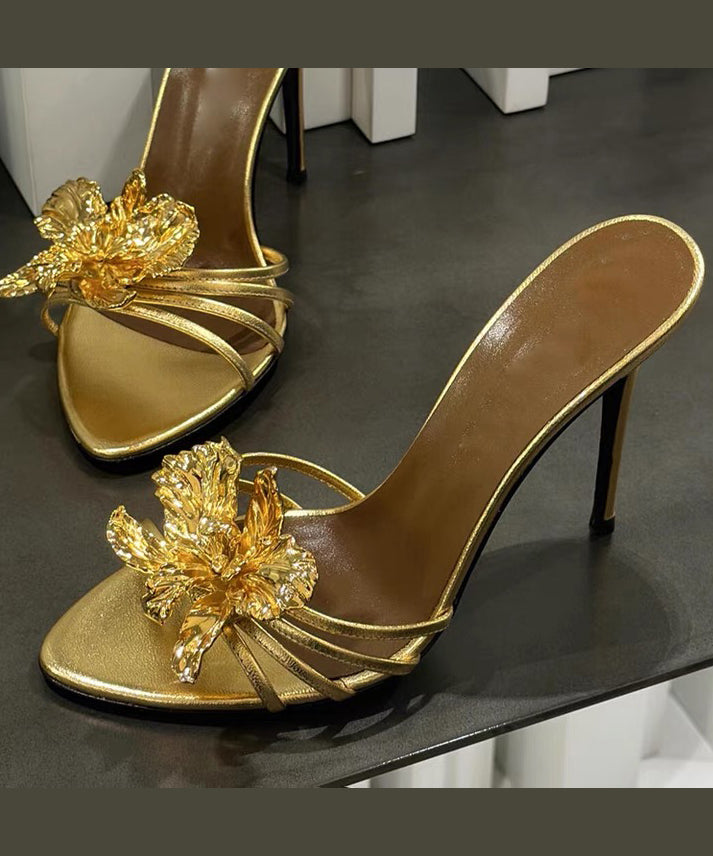 Black Stiletto Faux Leather Fashion Floral Splicing Slide Sandals