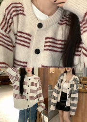 Black Striped Button Cotton Knit Cardigan Fall