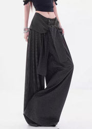 Black Striped Button Spandex Fall Pants High Waist