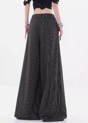 Black Striped Button Spandex Fall Pants High Waist