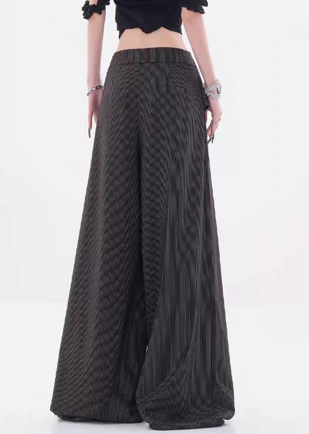 Black Striped Button Spandex Fall Pants High Waist