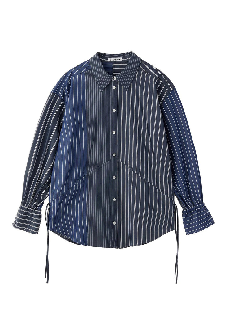 Black Striped Cotton Shirt Top Drawstring Spring