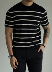 Black Striped Cozy Knit Casual Clothing Men T Shirt O Neck