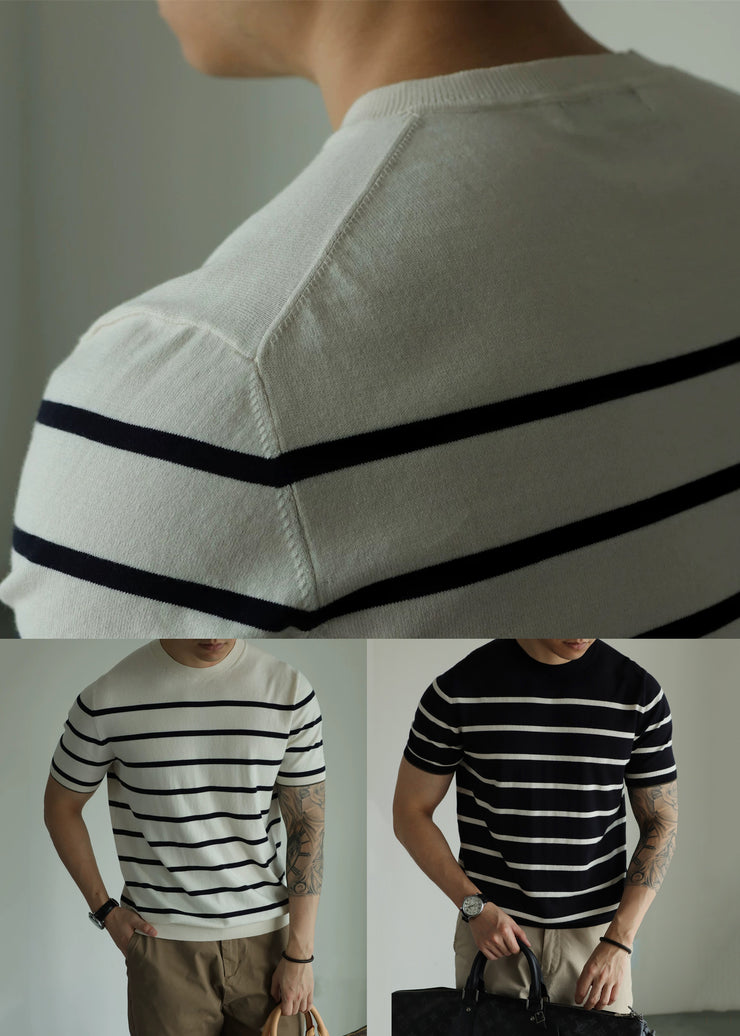 Black Striped Cozy Knit Casual Clothing Men T Shirt O Neck