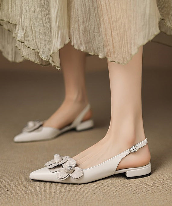 Black Suede Fitted Floral Splicing Sandals Pointed Toe