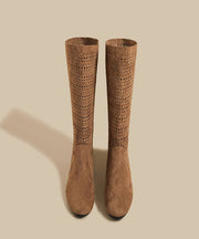 Black Suede Hollow Out Splicing Fashion Boots