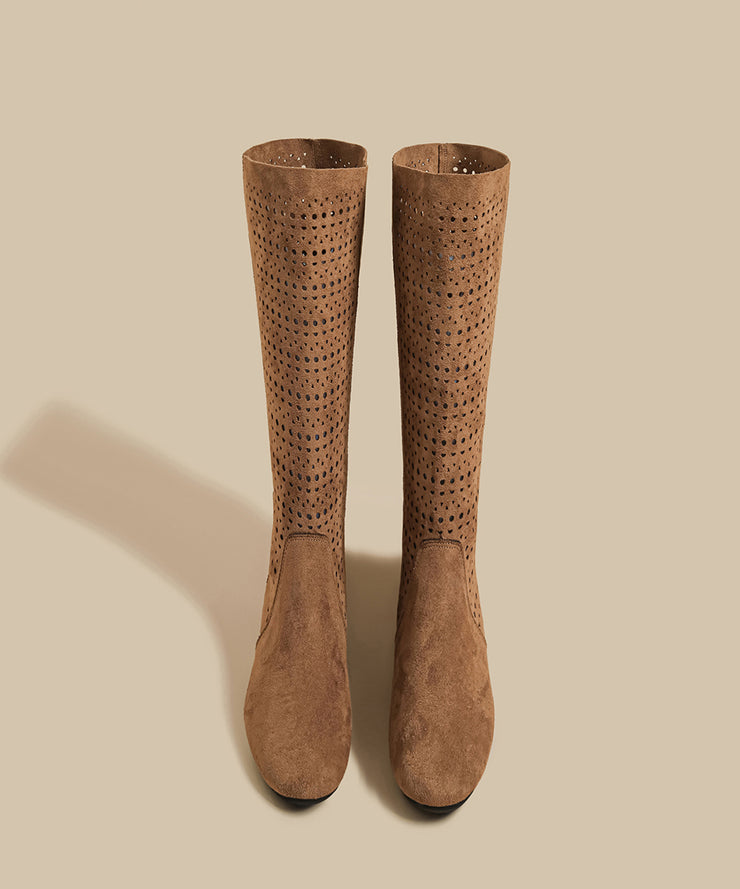 Black Suede Hollow Out Splicing Fashion Boots
